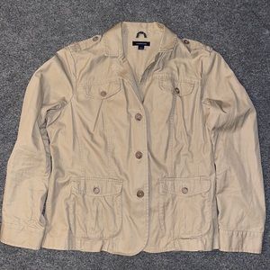 LANDS’ END Size 16 Beige Women’s Button Down Safari Jacket Deep Multi Pockets